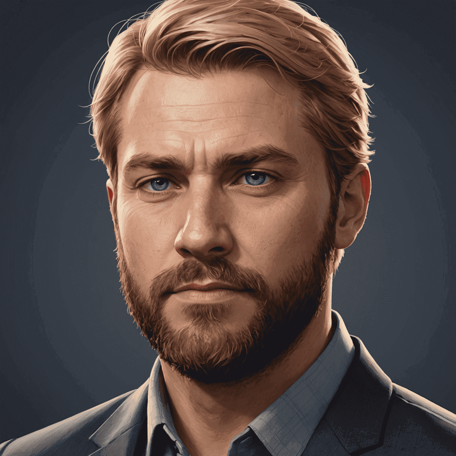 Portrait of Mike Johnson, a strategy game guru with short blonde hair, a beard, and a thoughtful expression.